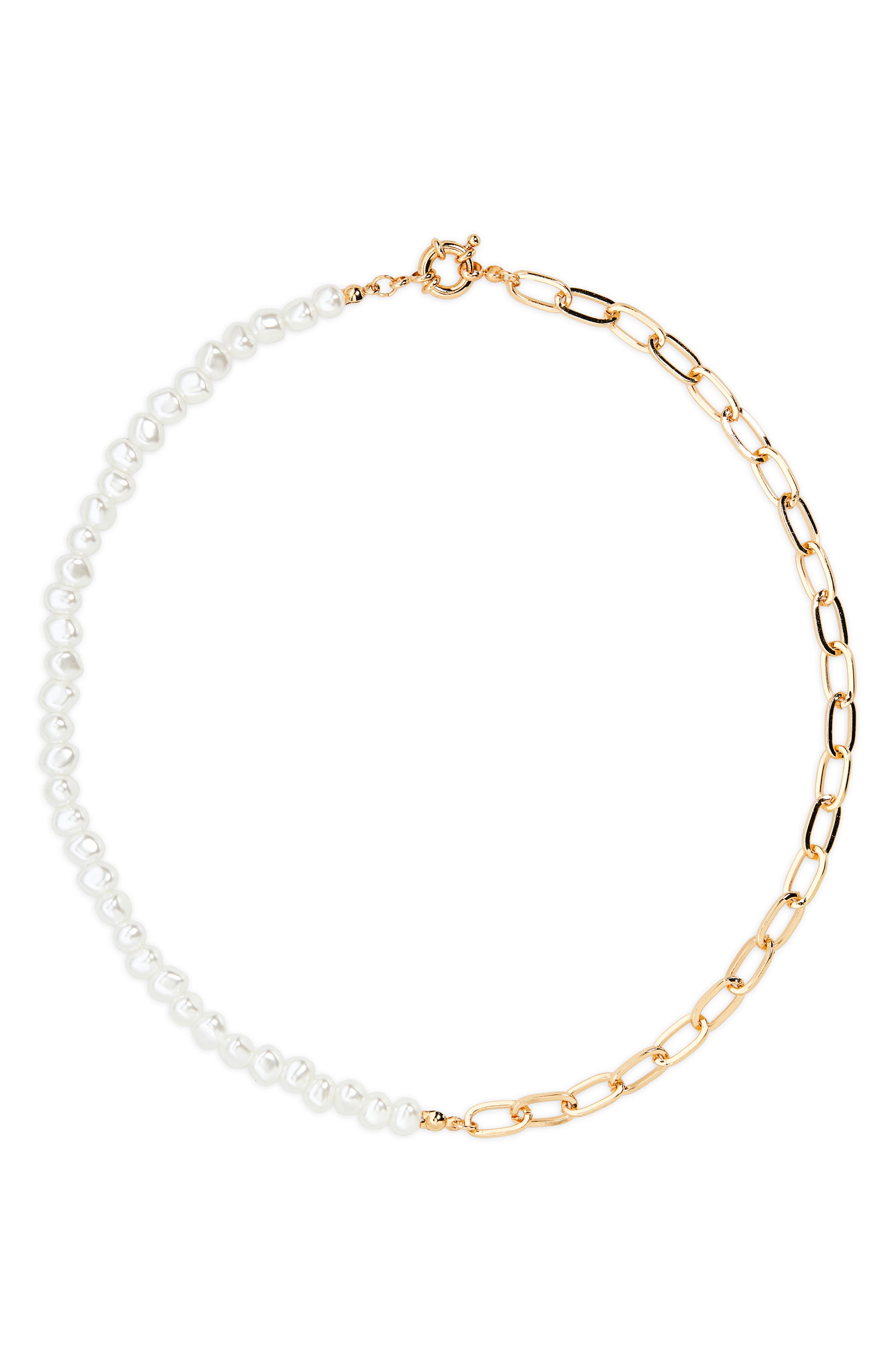 BP. Faux Pearl & Chain Link Necklace in Gold/ivory 