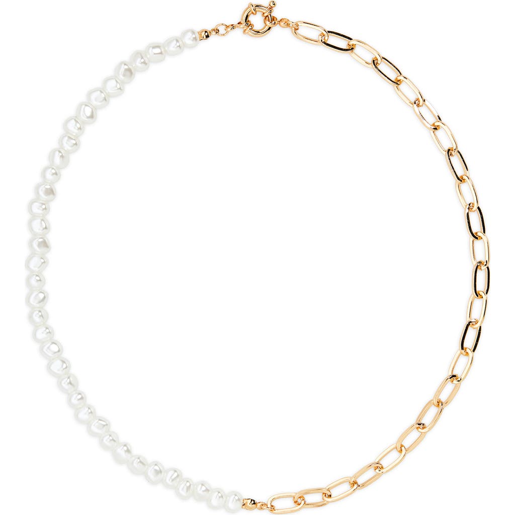BP. Faux Pearl & Chain Link Necklace in Gold/ivory