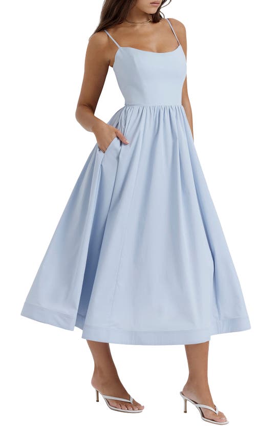 Shop House Of Cb Lolita Corset Cotton Blend Fit & Flare Dress In Soft Blue