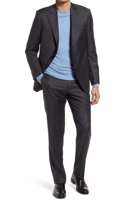 Peter Millar Tailored Grey Plaid Wool Suit In Charcoal