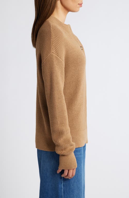 Shop Caslonr Caslon(r) Half Button Pima Cotton Blend Sweater In Tan Camel Dark Heather