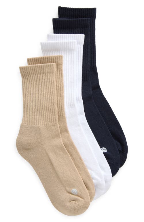 Zella 3-pack Crew Socks In Tan Oxford