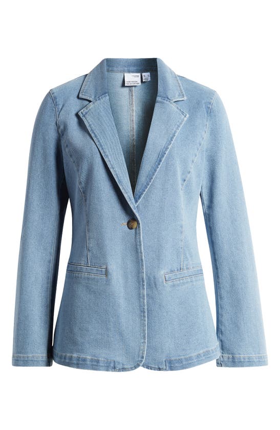 Shop Vero Moda Magnolia One-button Denim Blazer In Medium Blue Denim