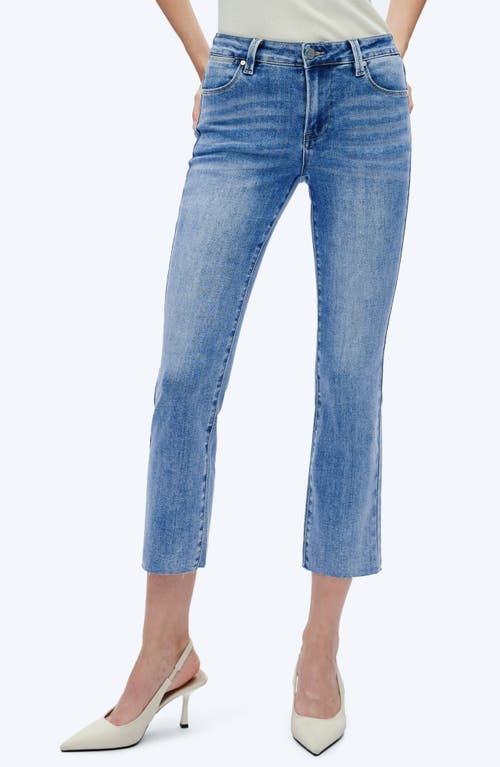 Shop Bayeas Raw Hem High Waist Crop Straight Leg Jeans In Medium Blue