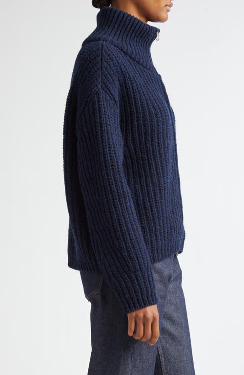 Shop Bite Studios Chunky Rib Wool Zip Cardigan In Dark Navy