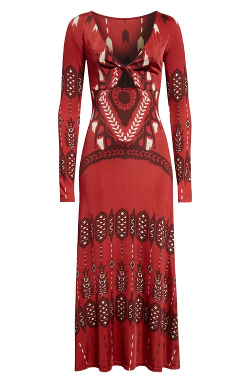 Shop Johanna Ortiz Broken Arrow Long Sleeve Reversible Midi Dress In Apacheria Red-wine-ecru