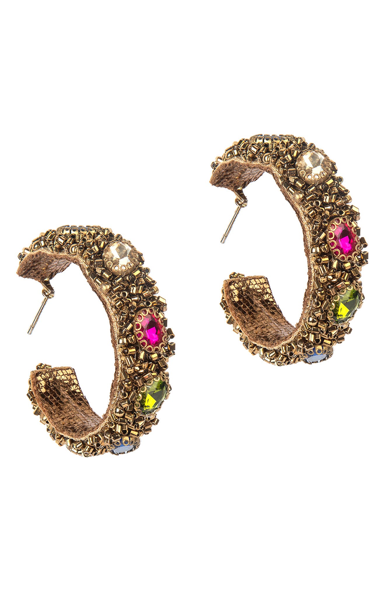 Deepa Gurnani Eleni Beaded Hoop Earrings in Gold Multi 