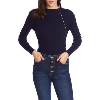 Court & Rowe Button Detail Ribbed Sweater, Blue