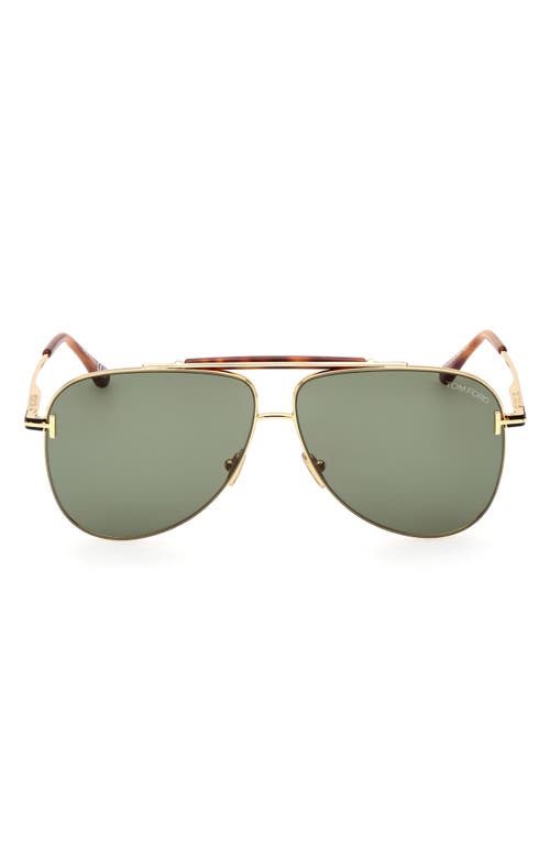 Shop Tom Ford 60mm Pilot Sunglasses In Shiny Deep Gold/green