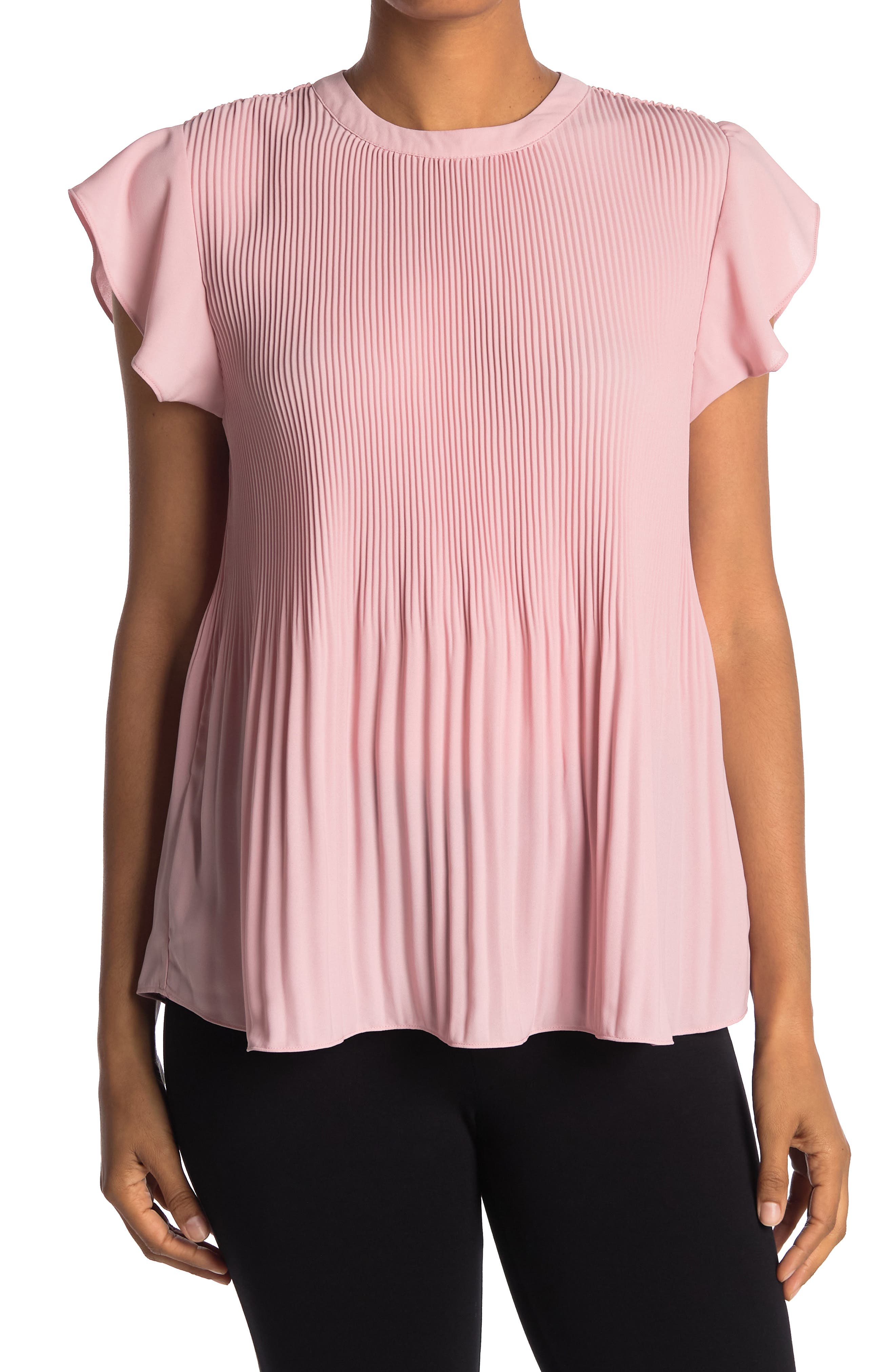 Adrianna Papell Georgette Scoop Neck Solid Pleat Top In Light/pastel Pink2