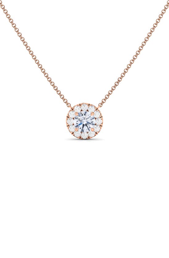 Shop Hautecarat Round Brilliant Halo Lab Created Diamond Pendant Necklace In 18k Rose Gold