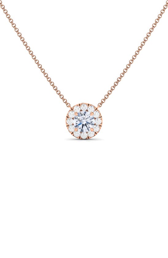 Hautecarat Round Brilliant Halo Lab-created Diamond Pendant Necklace In 18k Rose Gold