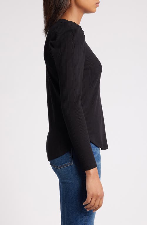 Shop Wit & Wisdom Puff Shoulder Rib Top In Black