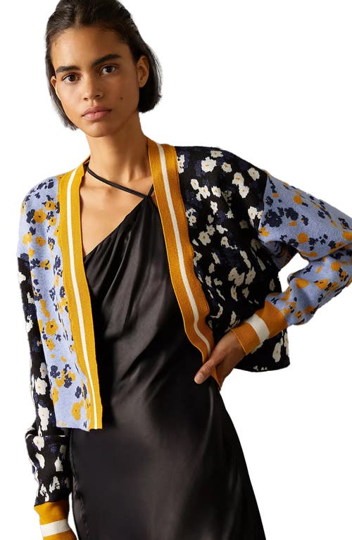 Saachi Two-tone Floral Cardigan In Blue