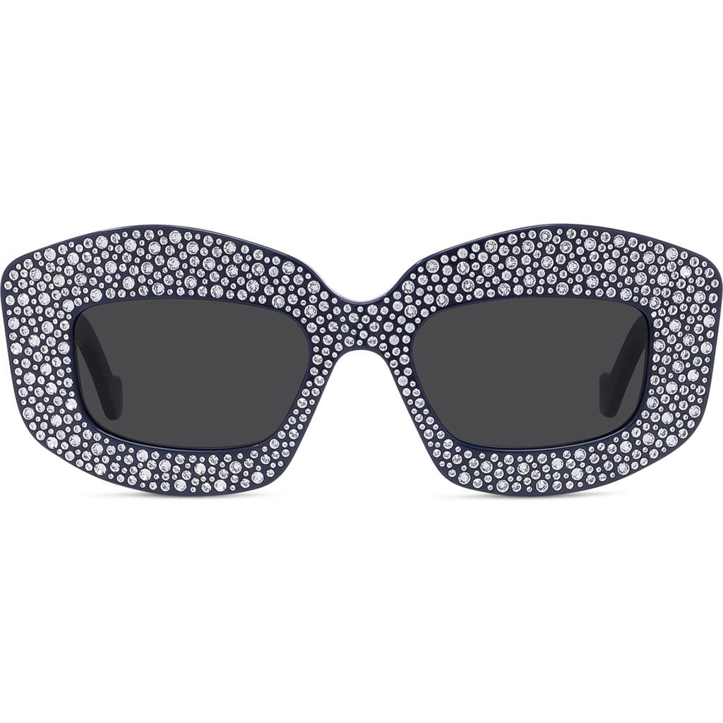 Loewe Starry Night Anagram 49mm Small Rectangular Sunglasses In Navy Blue Full Strass/smoke