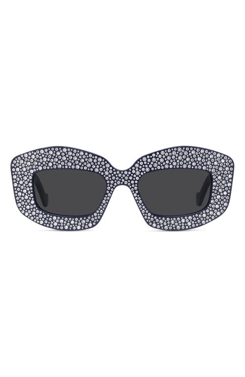 Loewe Starry Night Anagram 49mm Small Rectangular Sunglasses in Navy Blue Full Strass /Smoke at Nordstrom