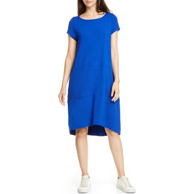 Eileen Fisher Bateau Neck Cap Sleeve Dress, Blue