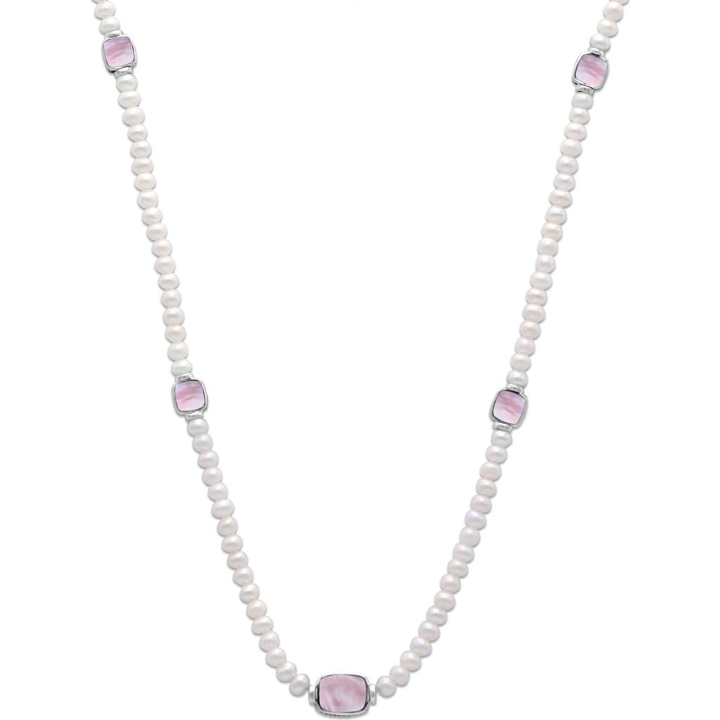 Samuel B. Sterling Silver Pink Mother-of-pearl Station 7–8mm Pearl Necklace In Pink/white