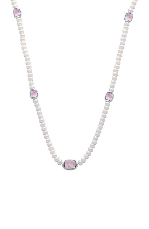 Samuel B. Sterling Silver Pink Mother-of-pearl Station 7–8mm Pearl Necklace In Pink/white
