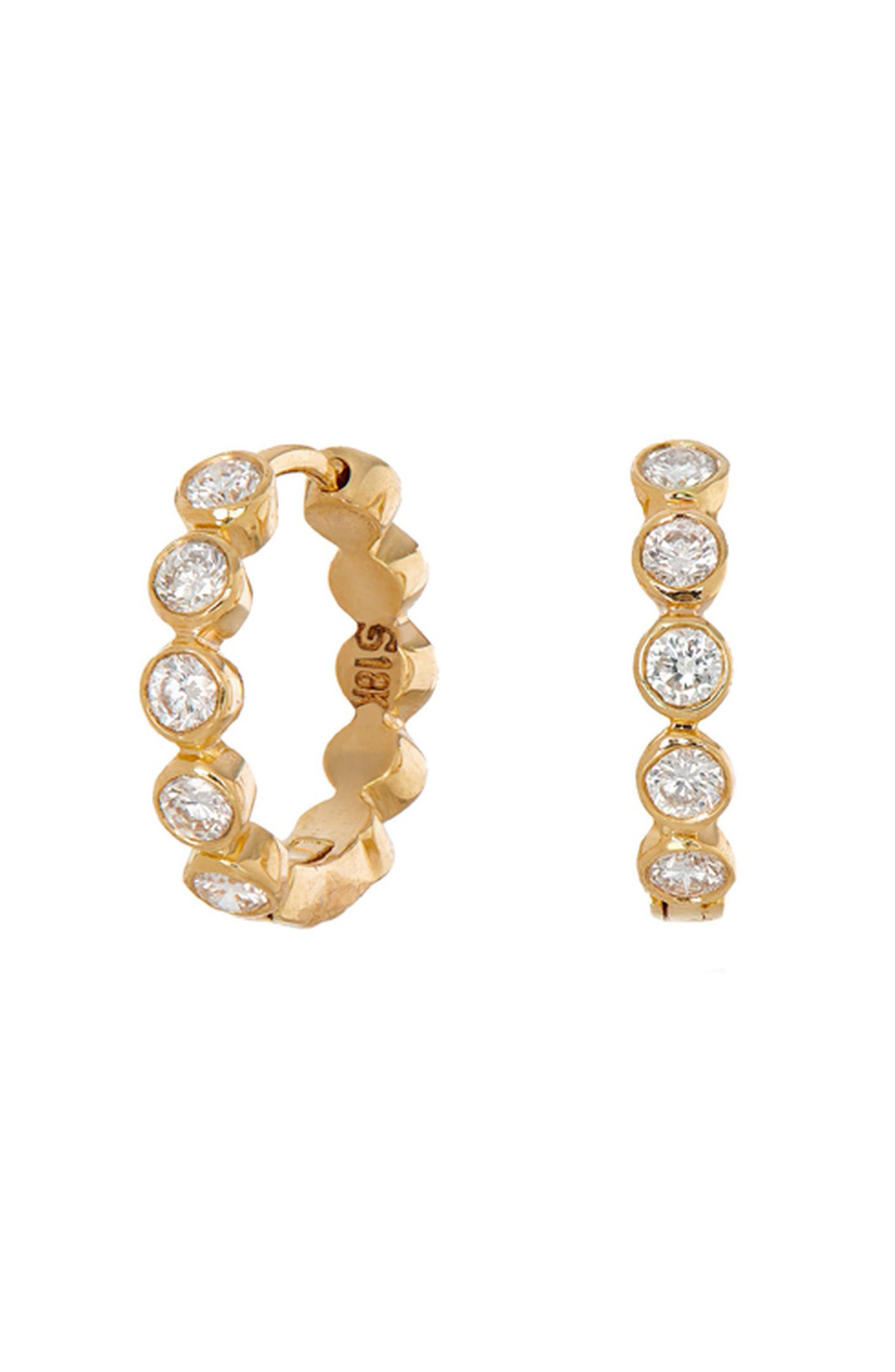 Sethi Couture Modern Diamond Bezel Hoop Earrings in Yellow Gold 