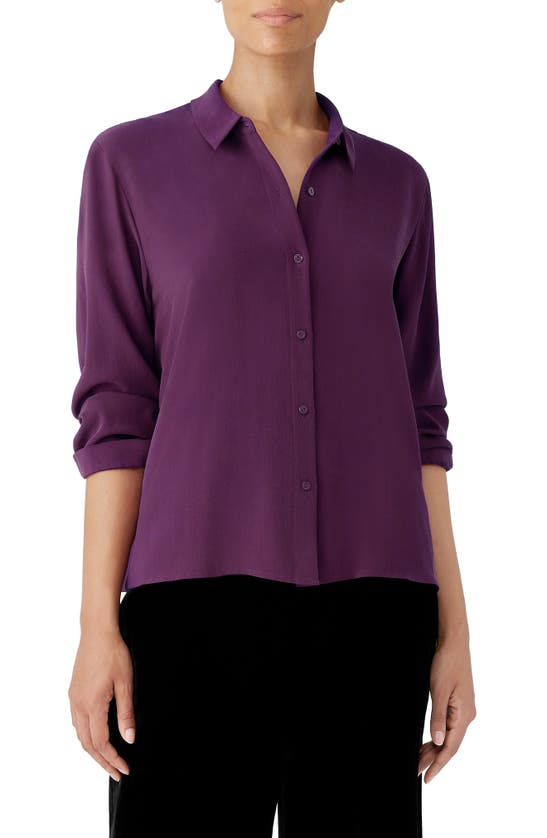 Eileen Fisher Classic Collar Easy Silk Button-up Shirt In Sweet Plum