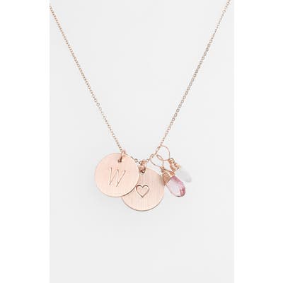 Nashelle 14K-Gold Fill Heart Disc, Moonstone & Pink Quartz Initial Necklace