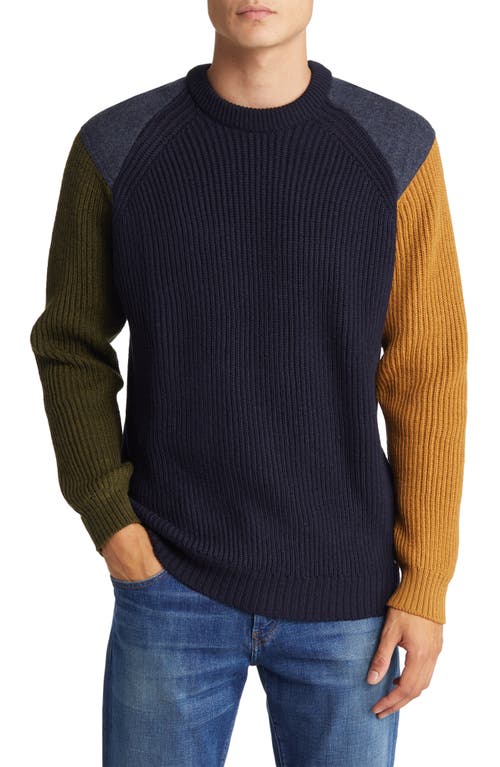 PEREGRINE Colorblock Merino Wool Sweater in Navy
