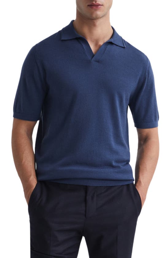 Reiss Mens Azure Duchie Open-neck Wool Polo Shirt In Azure