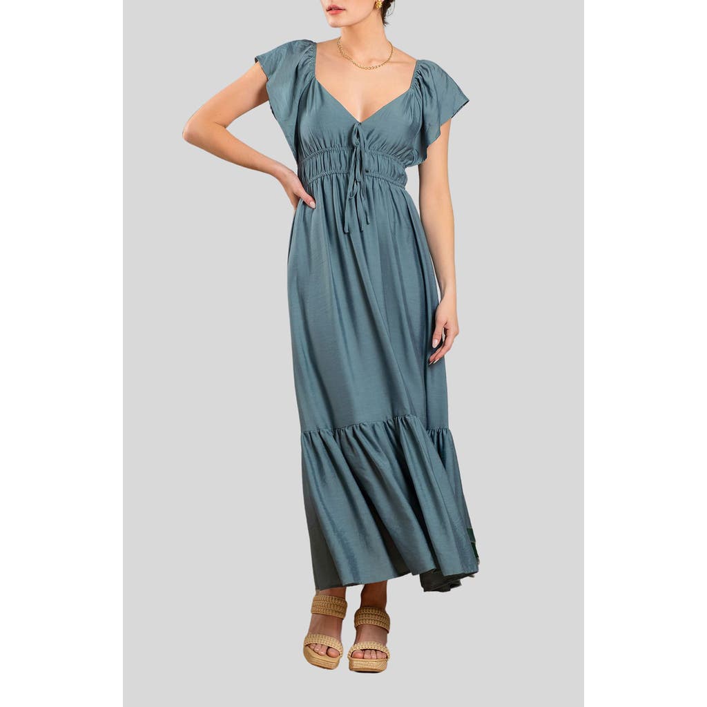 Blu Pepper Sweatheart Neck Shirred Maxi Dress In Light Teal