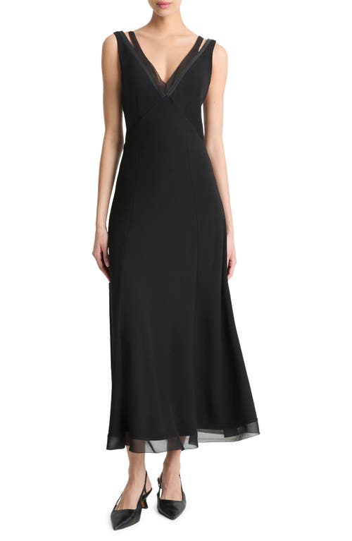 Shop Vince Faux Leather Trim Chiffon Dress In Black