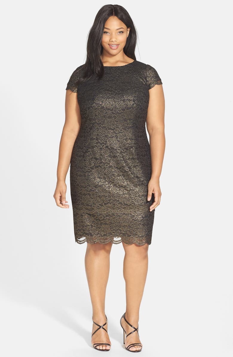 Alex Evenings Cap Sleeve Metallic Lace Sheath Dress (Plus Size) | Nordstrom