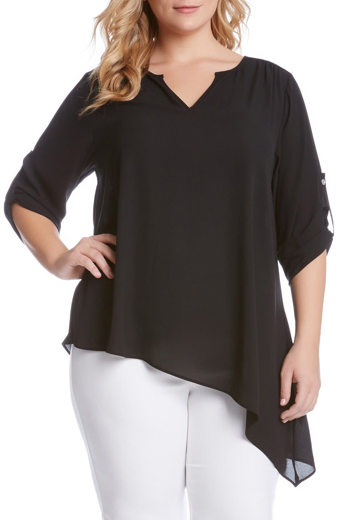 Karen Kane Roll Sleeve Asymmetrical Hem Top (Plus Size) Nordstrom