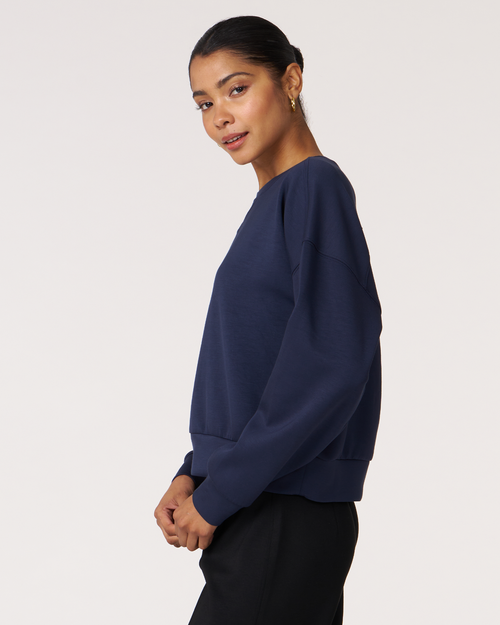 Shop Rebody Active Essential Scuba Crewneck Sweatshirt In Cool Navy