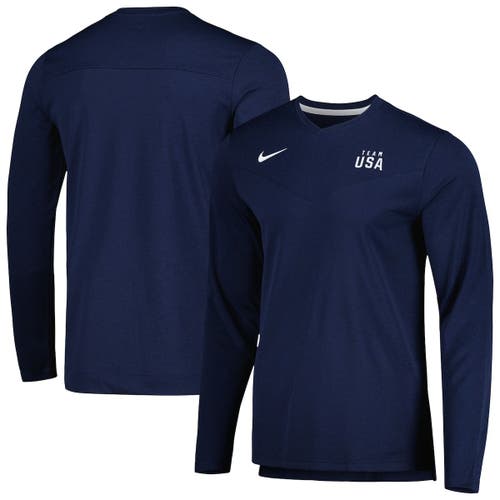UPC 196792180638 product image for Men's Nike Navy Team USA Coaches Performance Long Sleeve V-Neck T-Shirt at Nords | upcitemdb.com