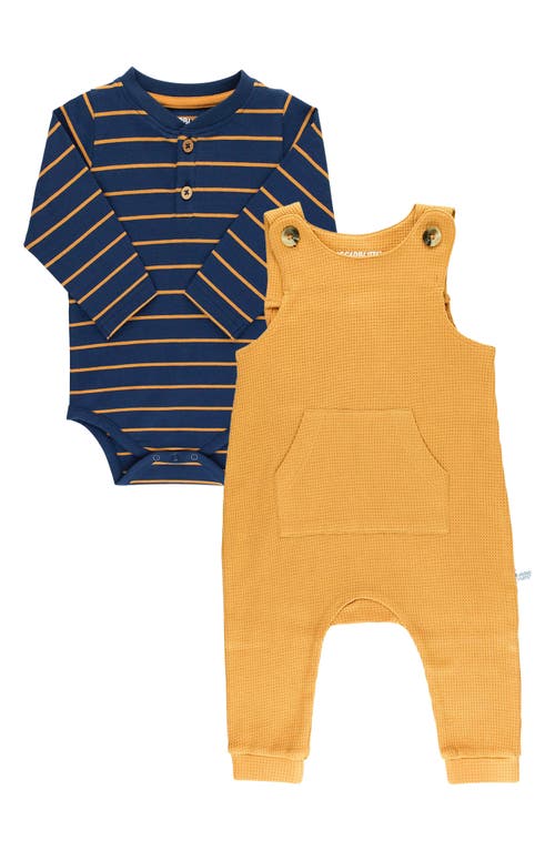 RuggedButts Stripe Long Sleeve Bodysuit & Romper Set in Blue Orange