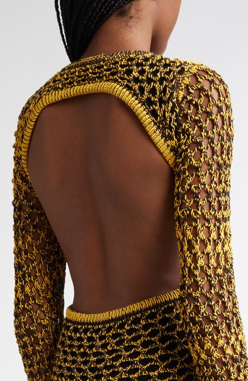 Shop Diotima Medusa Long Sleeve Loop & Fringe Crochet Sweater Dress In Black-yellow