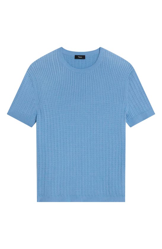 Shop Theory Cable Short Sleeve Cotton Blend Sweater In Powder Blue