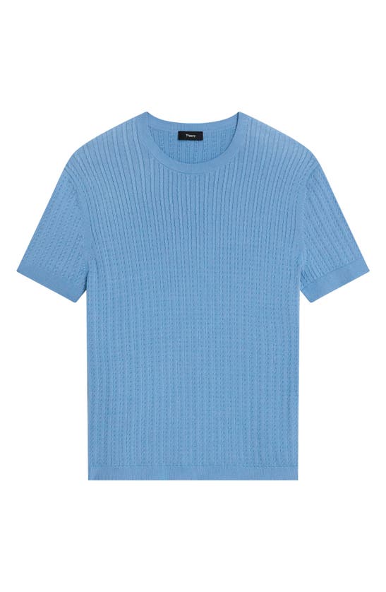 Theory Cable Short Sleeve Cotton Blend Sweater In Powder Blue