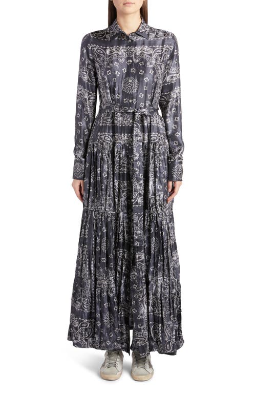 Bandana Print Long Sleeve Twill Maxi Dress in Anthracite