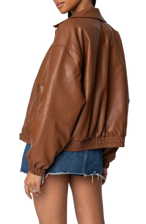 Shop Edikted Halley Faux Leather Bomber In Brown