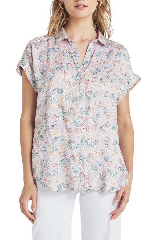 Shop Splendid Kathryn Tile Print Short Sleeve Button-up Shirt In Persimmon Tile