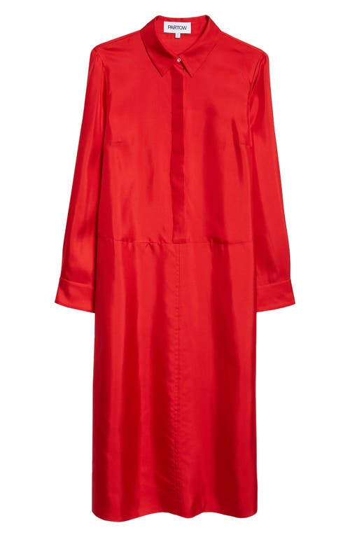 PARTOW Clover Long Sleek Silk Twill Shirtdress in Scarlet 