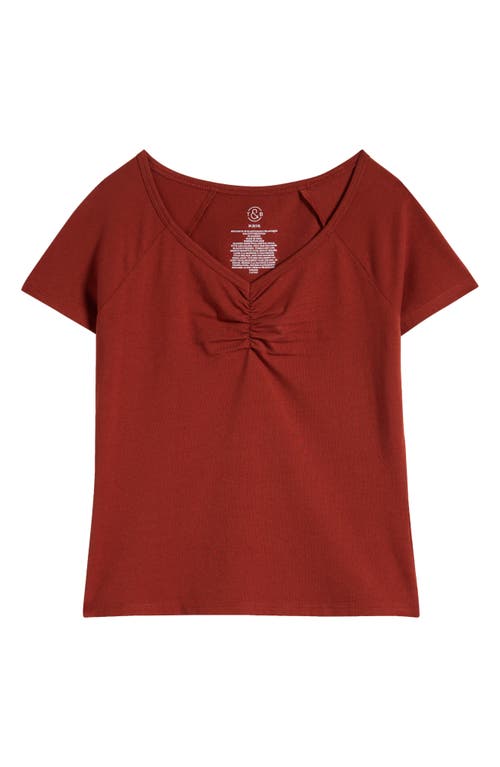 Shop Treasure & Bond Kids' Ruched Cotton T-shirt In Rust Hills