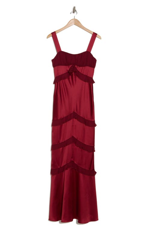 Area Stars Brigitte Ruffle Cocktail Dress In Burgundy