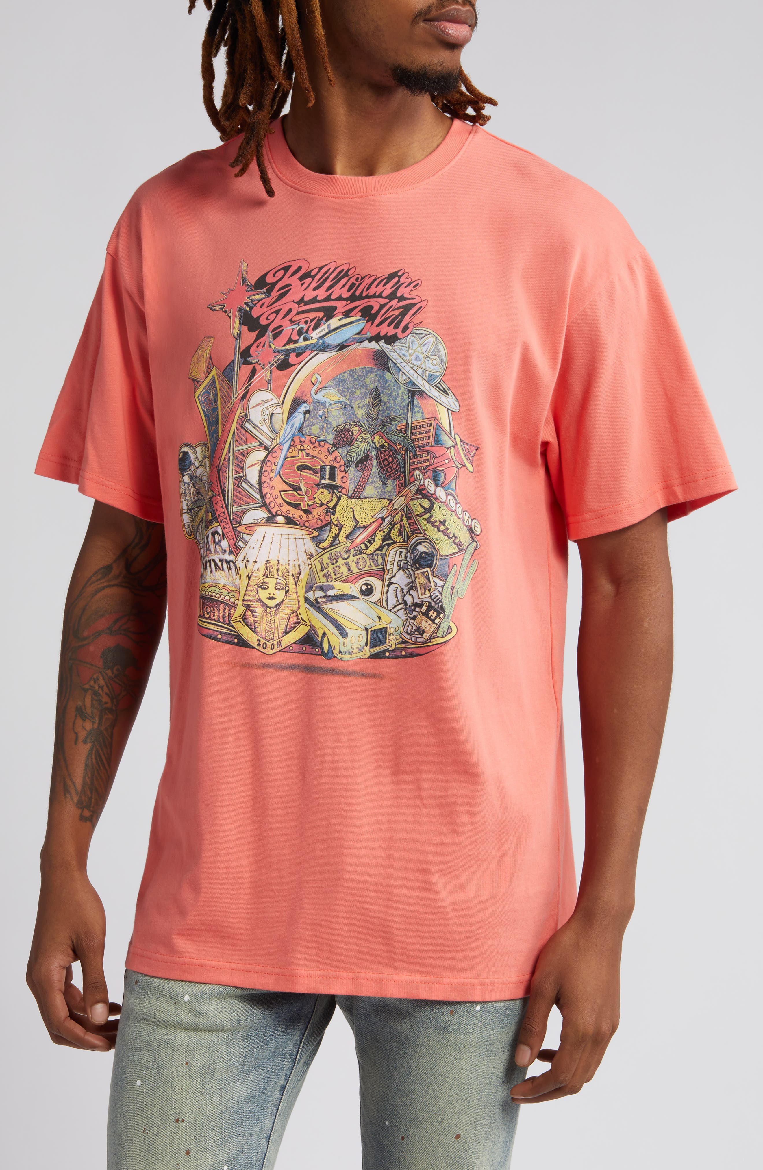men pink graphic shirt