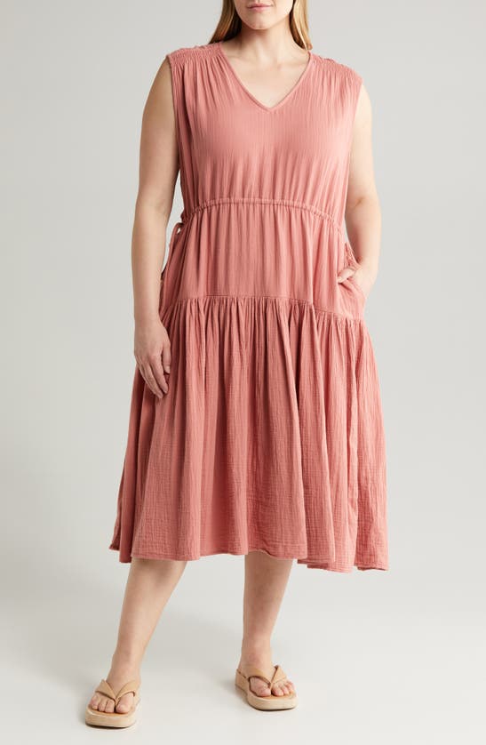 Caslon Tiered Cotton Midi Dress In Pink Canyon