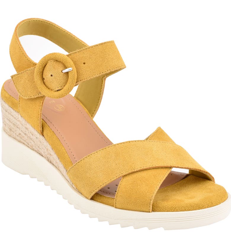 EVOLVE Zayne Wedge Sandal, Main, color, YELLOW SUEDE