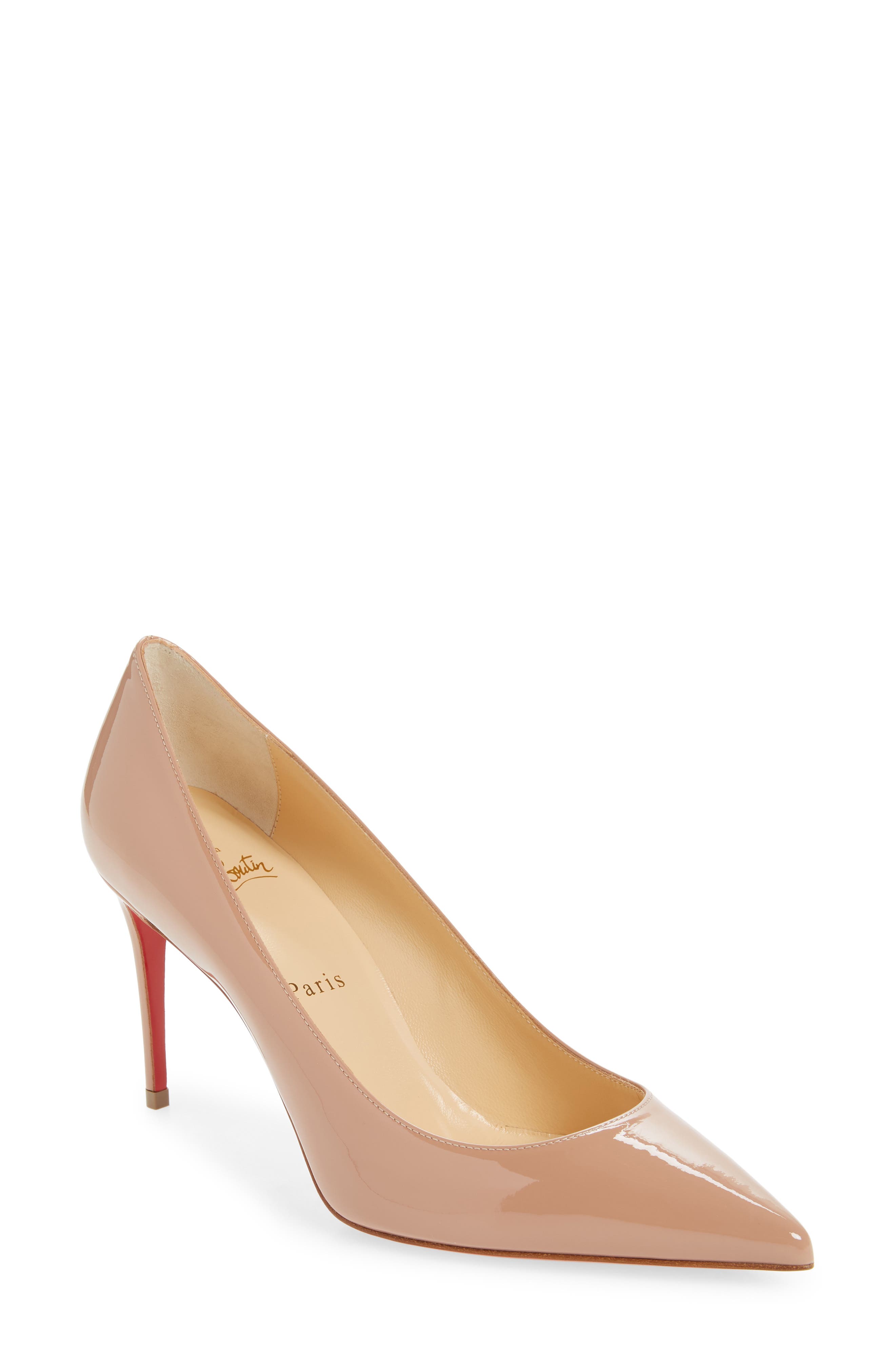 Christian Louboutin Kate Pointed Toe Patent Leather Pump in Nude at Nordstrom, Size 10Us