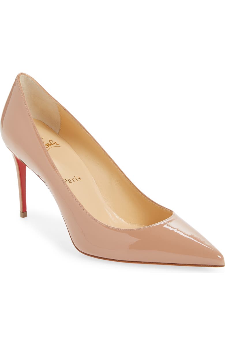 Christian Louboutin Kate Pointed Toe Patent Leather Pump, Main, color, Nude