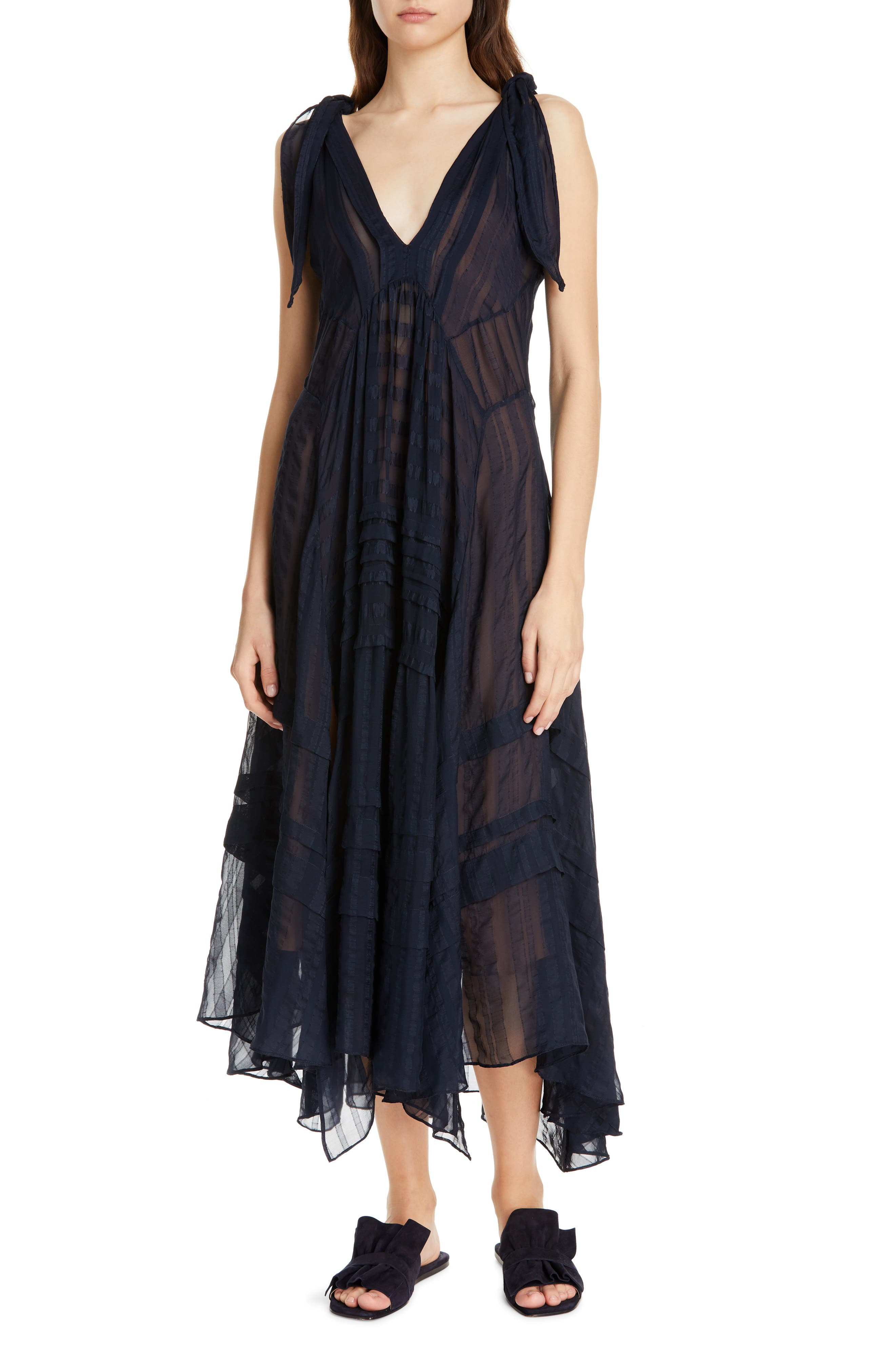 Rebecca Taylor Sleeveless Stripe Silk Maxi Dress, Blue